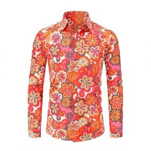 Sweat-shirt hippie pour homme ann&eacute;es 70 - Chemise hawa&iuml;enne &agrave; fleurs - Chemises hawa&iuml;ennes - Disco - Hip Hop - Chemise boutonn&eacute;e &agrave; fleurs - Chemise hawa&iuml;enne vintage - Manches longues - Chemise (⭐⭐⭐⭐⭐ZIWEIMAOYI, neuf)