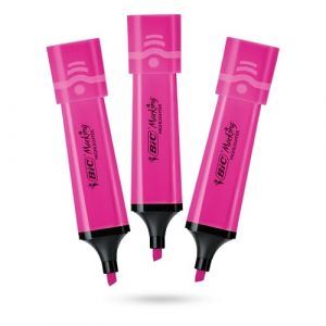 BIC Lot de 3 surligneurs plats en plastique avec encre fluo rose fluo pour des notes lisses et précises, idéal pour l'école et le bureau (DLM Direct FR, neuf)