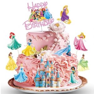 Randomgo 11 Pi&egrave;ces Decoration Gateau Anniversaire Princesse Fille, Joyeux Anniversaire Decoration Gateau Princesse, Cake Topper pour Fournitures de F&ecirc;te d'Anniversaire Enfant (A) (YueyueParty, neuf)
