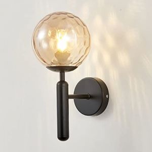 Applique Murale D'int&eacute;rieur, Applique Murale E27 Moderne Avec Boule De Verre Globe, 1 Lumi&egrave;re, Appliques Murales En M&eacute;tal Vintage Pour Salon Chambre Salle De Bain Couloir,Noir,D (ZTJ-Lighting, neuf)