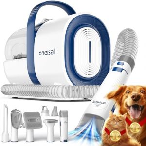oneisall Aspirateur poil de chien, Professionnelle Tondeuse Chien, 12000 Pa Aspirateur Poil de Chien Chat avec 7 Outils de Toilettage, 1.5L Silencieuse Ultra-Récipient pour Poil Long Epais (bleu) (oneisall-Direct, neuf)