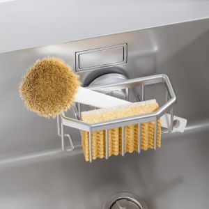TAILI Porte-éponge argenté avec Ventouse Solide, Support pour éponge pour évier de Cuisine à l'intérieur de l'évier, Panier d'évier Amovible pour Brosse, Bouchon et grattoir (TAILI Store, neuf)