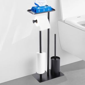 Porte Rouleau de Toilette sur Pied avec Brosse WC et &Eacute;tag&egrave;re - Support Papier Toilette de lingettes humides, Distributeur avec Rangement pour 4 Rouleaux, sans Percolation Pied Aucun Per&ccedil;age Requis (vippr2021, neuf)