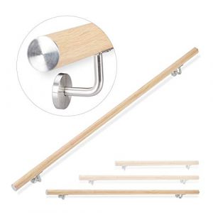 Relaxdays 10026019_633 Rampe, 200 cm, Main courante escalier, Aluminium, Aspect h&ecirc;tre int&eacute;rieur ext&eacute;rieur, &Oslash; 42mm, nature, inox, 12 x 200 x 8 cm (Relaxdays, neuf)