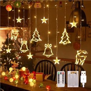 FemKey Rideau Lumineux de Noël, Guirlandes Lumineuse Fenêtre Renne Sapin Cloche, 3.5M 120 LED 8 Modes Noël Fenêtre Lumineux Étoile IP44 pour Exterieur Interieur Chambre Fenetre Mariage Noël Déco (Key Direct-EU, neuf)