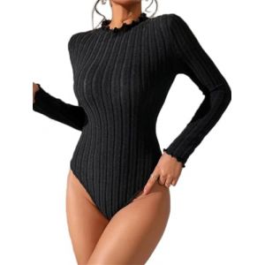 tinetill Femme Body en Tricot Chic Élégant Bodys à Manches Longues Bodysuit Côtes Haut Top Jumpsuit Combishort Combinaison Collant Chemisier Chemise Automne Hiver (Yiishang, neuf)