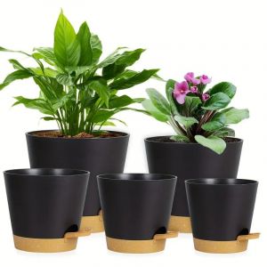 Neuytiky Pots Auto-Arrosants 5 Tailles (12,7-18cm) - Pots Plastique pour Plantes Vertes, Cactus, Herbes - Design Moderne avec Drainage (Noir) (SIA THE REAL OUTLET, neuf)