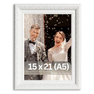 Victor Cadre Photo Rubens en 15x21 cm (A5) Blanc - Bar: 30x20mm - Verre Véritable - Châssis pour l'image Baroque - Antique - Vintage 15x20 - A5 Ancien (Victor_Store, neuf)