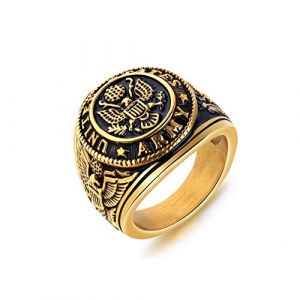 Bague de l'arm&eacute;e am&eacute;ricaine pour hommes, Bagues M&eacute;daille Aigle, Bague Aigle Faucon ancien, Bague Pygargue &agrave; t&ecirc;te blanche am&eacute;ricaine, Cadeau de bijoux ancien pour hommes et v&eacute;t&eacute;rans (64, Or) (PikaLF, neuf)