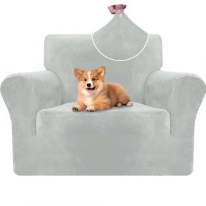 CYCMACO Housse Fauteuil Velour 1 Place, Housse Canape Extensible avec Accoudoirs, Universelle Sofa Cover Antid&eacute;rapante, Protection Couvre Canap&eacute; Anti Poils Animaux, Lavable, Gris Argent&eacute; (CYCMACO, neuf)