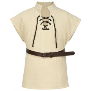 AYBUY Gilet M&eacute;di&eacute;val Enfant, Gilet Vintage Renaissance Lacets et Col en V avec Ceinture Costume de Pirate Gilets sans Manches R&eacute;tro pour Halloween Cosplay, Kaki(120) (withchance, neuf)