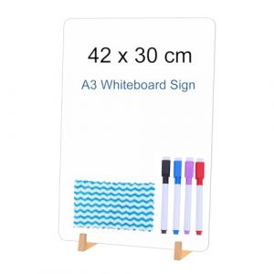 GUOKOFF Tableau Blanc A3, 42 x 30cm, Lot of 2 Tableau Blanc Double Face avec Supports en Bois, Tableau blanc pour Table, Whiteboard pour Bar Café Mariage (hong jiu jiu mao yi, neuf)