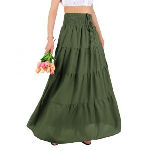 MYSSUCI Jupe Longue Femme de Taille Haute Elastique Maxi Jupe Ete A-Ligne 2 en 1 Jupe Boheme pour D&eacute;contract&eacute;e Vacances L'&eacute;t&eacute; et la Plage(Vert Arm&eacute;e,L) (MYSSUCI EU, neuf)
