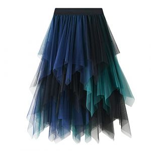 MERCIYD Jupe plissée en Tulle Asymétrique Tulle Jupe Courtes Jupes Midi Jupe d'été Goth Dentelle Robe Vintage Couleurs Variées (LIIOO, neuf)