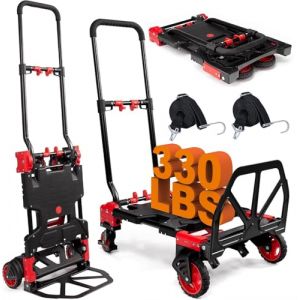 Diable pliable 2 en 1 avec poignée rétractable - Capacité maximale : 150 kg - Chariot à plateforme avec roues pour bagages, déménagement, voyage (Gukey, neuf)