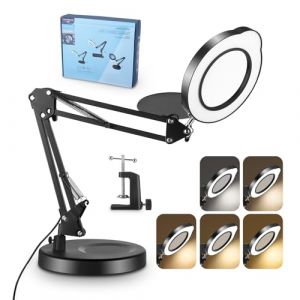 Lampe Loupe 15X, 2-in-1 Lampe de Bureau Loupe Eclairante avec Base et Pince, 5 Modes de Couleur, Gradation en continu, Lampe Loupe LED avec Rotation &agrave; 360&deg; Bras Pivotant pour Artisanat, R&eacute;paration(BL) (YOUWEN LIMITED, neuf)