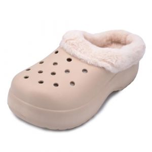 JOMIX Chaussons Femme Hiver Fourr&eacute;s Clogs Sabots Antid&eacute;rapants L&eacute;gers EVA Bord Fausse Fourrure L&eacute;opard Int&eacute;rieur Ext&eacute;rieur Pantoufles Chaudes &agrave; Enfiler WEW255255 Beige 36/37 (JOMIX EUROPE, neuf)
