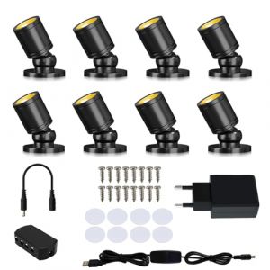 Gouzloyed Mini Spots LED Rotatif &agrave; 360&deg; 5V 1W Led Spotlight Aluminium USB Mini Bureau Spot Lights Blanc Chaud 3000K pour Illuminazione per Vitrine Armadietti Espositivi (8 Pi&egrave;ces-Blanc Chaud) (glowzone, neuf)