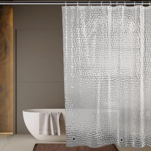 OTraki Rideau Douche 180x180cm, Rideaux de Douche Semi Transparent, EVA Imperméable Lavable 3D Rideau de Baignoire avec 12 Anneaux Salle de Bain Rideau (OTraki, neuf)