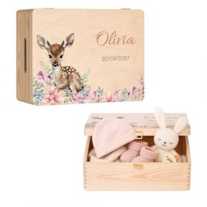 Maverton Boite Souvenir Bebe Personnalisable - Cadeau Naissance Personnalisé - L/XL Boite de Rangement avec Couvercle en Bois de Pin Naturel - Cadeau Anniversaire Enfant Personnalisé (MAVERTON, neuf)