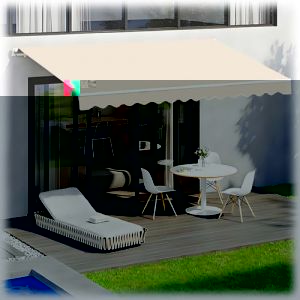 Tissu De Rechange pour Store Banne Rétractable Manuel Toile pour Store Banne De Terrasse Toile D'Auvent pour Extérieur en Polyester Issu De Remplacement pour Auvent Balcon(Beige,7x3.0m) (MMYMY, neuf)