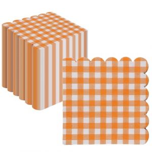 Uwiyo 100 Pi&egrave;ces Serviettes en Papier de F&ecirc;te, 3 Plis 25 x 25 cm Serviettes Bord Festonn&eacute; Serviette de Table Papier Serviette de Cocktail Jetables Papiere pour Mariage F&ecirc;te Anniversaire (Vichy Orange) (JOFFY MOCO Store, neuf)