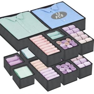 ENCOUN 12PcsBoite Organisateur Tiroir, Gris Organisateur Tiroir Vetement, Boite Rangement Vetement Tissu Non-Tissé, Pliable Boite de Rangement Tiroir pour Soutiens-Gorge, Sous-Vêtements, Chaussettes (BELLOTTI, neuf)
