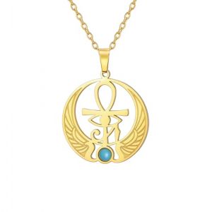 Collier UNIFT avec pendentif croix Ankh et &oelig;il d'Horus en acier inoxydable pour homme et femme - Collier amulette &eacute;gyptien ancien avec signe de vie &eacute;gyptien Ankh &agrave; double aile | Collier pendentif (Unift Jewely, neuf)