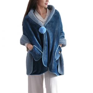 WUUISDNX Cape Polaire Chaude et Confortable pour Femmes, Veste de lit &agrave; Boutons en Polaire Douce avec Poches, en Polyester l&eacute;ger, Bleu (SHENKUUOWENHUA, neuf)