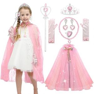 Sincere Party 9 PCS fille rose tulle Cape princesse Cape avec bijoux en plastique costume cadeau pour les filles 3-8 ans (SP Funworld, neuf)