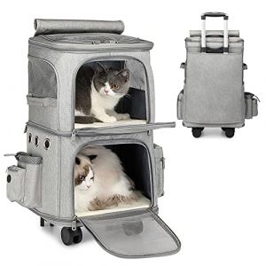 OPETDO Sac &agrave; Dos Double 2 en 1 pour Petit Chat et Chien, Sac de Transport Portable pour Animal de Compagnie, Design Unique et Pratique, Id&eacute;al pour Voyage/Randonn&eacute;e/Camping, Gris (Opetdo-FR, neuf)