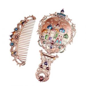BYVUTE Ensemble miroir de maquillage vintage et peigne en forme de château de princesse antique, brosse à cheveux décorative en relief, cadeau pour femmes et filles (château 2) (yingyuekuajing, neuf)