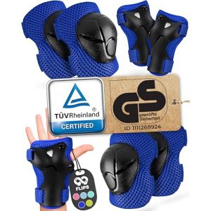 99FLIPS Protection Roller Enfant Garcon - Protection Trotinette Freestyle - Patin a Roulette Fille Patins à Glace - Protection Bmx Enfant, Protection Enfant Velo, Inline Skates - FLASH S/M Bleu (Niuri, neuf)