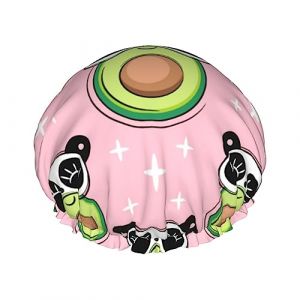 Bonnet de douche et bonnet de bain motif avocat Panda pour femme, bonnets de douche imperm&eacute;ables surdimensionn&eacute;s r&eacute;versibles grands con&ccedil;us pour toutes les longueurs de cheveux, bonnet de bain &eacute;lasti (DoubleShopShow, neuf)