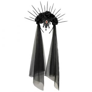 Kioriur Voile de mariage d'Halloween – Voile gothique en dentelle noire, voile de mariée, fête, cosplay | Voile de robe pour femmes, bandeau de mariée, voile noir, noire rétro pour Halloween, fêt (JIEYUMIN, neuf)