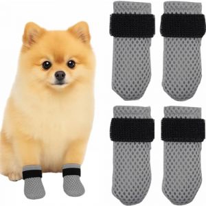 JEYORZY 4 Pièces Bottes Anti-Rayures pour Chat, Chaussures pour Chiens Antidérapant, Housses réglables en Maille antidérapante pour Petits Chiens, Chien Protection des Pattes de Chat-Gris-L (Wacicy EU, neuf)