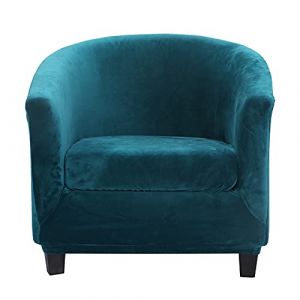 TOPCHANCES Velours Extensible Housse de Fauteuil Club Ensemble de Deux Pi&egrave;ces pour Salon Fauteuil Cabriolet Tub Chair avec Housse de Coussin (Paon Bleu) (paramount city, neuf)
