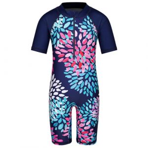 HUAANIUE Filles Maillot de Bain 1 Pi&egrave;ce 2-12 Ans, Anti-UV UPF 50+ Manches Courtes, Fermeture &Eacute;clair Frontale, Imprim&eacute;s Color&eacute;s, Id&eacute;al pour Plage et Piscine (S431-Marguerite Marine, 8-10 Ans) (HUANQIU EUR STORE, neuf)