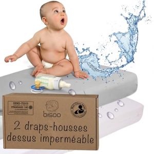 Bisoo Drap Housse Cododo 55x90 Impermeable - Drap Housse Berceau Alese Protege Matelas Bebe Compatible Kinderkraft Fabimax Neste Waldin - 100% Jersey Oeko-Tex - Lot de 2, Blanc et Gris 55 x 90 (Bisoo LLC, neuf)
