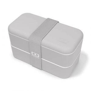 monbento - Lunch Box Original gris Coton - Lunch Box Micro Ondable pour Adultes - Boite Lunch Hermétique 2 étages - Idéal pour Travail/Pique-niques - Sans BPA - Made in France - Gris Coton (mon bento, neuf)