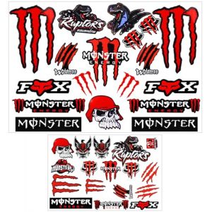 Richunie 2 Pièces Autocollant Moto,Stickers Moto,Stickers Casque Moto,Autocollant Casque Moto,Autocollant Monster Energy pour Motos, Casque de Moto, Skateboard, Voiture et Moto (Uniteda, neuf)