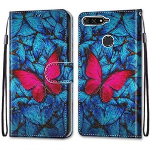Mo-Somnus Coque pour Huawei Y6 2018 / Honor 7A, Etui en Cuir PU Portefeuille Housse Coque avec 360 Degrés Silicone Antichoc Protection Cover Cuir Pochette Magnétique und Flip Béquille (Papillon) (Mo-Beauty EU Store, neuf)