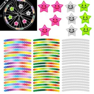 70 Pièces Réflecteur de Rayon de Vélo, Fluorescent Roue Vélo, Réflecteurs de Rayons Avec Autocollants Réfléchissants étoiles Réfléchissantes, Autocollant Velo pour Vélo Moto Voiture Poussette Casque (ZGTX, neuf)