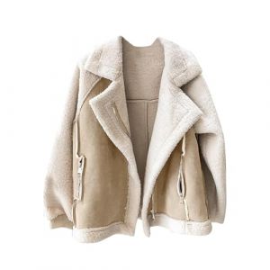 Veste en polaire pour femme douce avec doublure sherpa, style &eacute;l&eacute;gant, revers en daim imitation cuir, manteau d&rsquo;hiver chaud, v&ecirc;tement d&rsquo;ext&eacute;rieur d&eacute;contract&eacute; pour la rue, beige, XXL (JingLanDianQi (7-15 Days Fast Delivery), neuf)