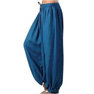 Pantalon sarouel femmes hommes coton pantalon harem &eacute;t&eacute; l&eacute;ger pantalon de maison long pantalon bouffant baggy pantalon de yoga vintage pantalon d'&eacute;t&eacute; uni pantalons sarouel-pantalon de pyjama-pantalons (Ru-xei, neuf)