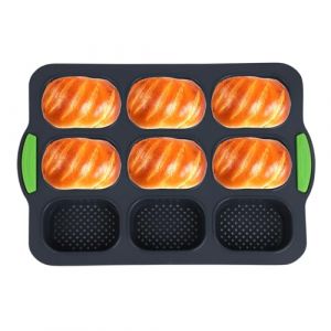 Moule à pain en silicone – Silicone Moulle à Baguette – 9 grille moule à pain poêle perforée – idéal pour la préparation de baguettes, petits pains, hot-dogs, etc – parfait pour la boulangerie maison (Dandestore, neuf)