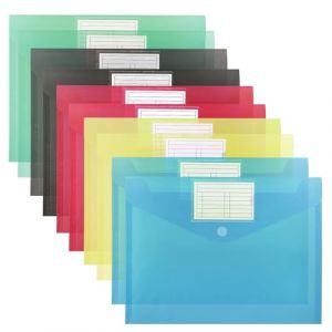 FRETONBA Pochette Plastique A4 10 Pièces, Chemises 5 Couleurs, Pochette Document avec Poche à Étiquette et Fermeture Scratch, Pochettes Classeur pour Bureau, Voyage, Fournitures (FRETONBA, neuf)