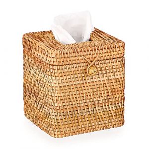 SUMTree Boîte à Mouchoir en rotin Distributeur Rond boîte de Papier avec Couvercle Organisateur de Bureau pour Salle de Bain,Salon,Chambre,Jardin (Jaune) (SanjiaEU, neuf)