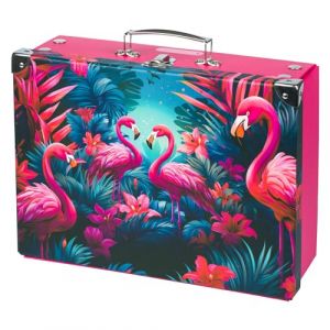 Baagl Valise pour enfants pour jouets et fournitures scolaires, valise en carton, valise à jouets, valise de jeu, valise pliable pour enfant, valise pliante avec poignée en métal, Flamants roses., 26 (PRESCO GROUP A.S., neuf)