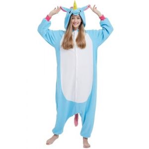 DarkCom Unisexe Adulte Cosplay Bleu Licorne Animal Onesie Kigurumi Costume Une pièce Pyjama vêtements de Nuit Combinaison S (DarkCom-fr, neuf)